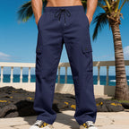 Herren nan weite Cargo-Hose mit elastischem Tunnelzugbund, aufgesetzten Klappentaschen und legerer Passform R&B