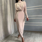 Damen Bodenkontakt Kleid mit elegantem Stehkragen und Raffungen R&B