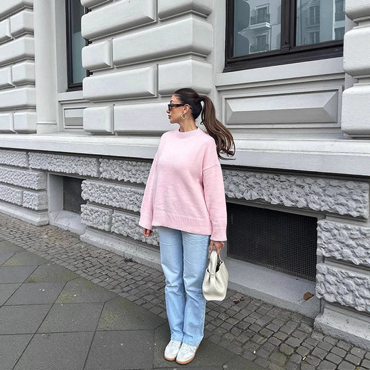 Damen gemütlicher Strickpullover mit weitem Schnitt R&B