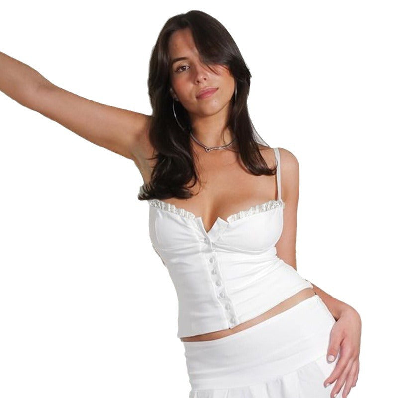 Damen Corsage-Top mit Leopardenmuster und dekorativen Schnürdetails R&B
