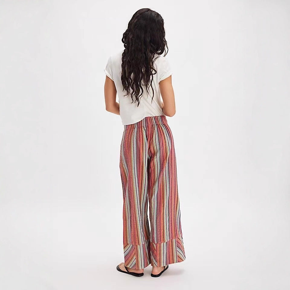 Damen weite gestreifte Sommerhose mit elastischem Bund und Taschen R&B