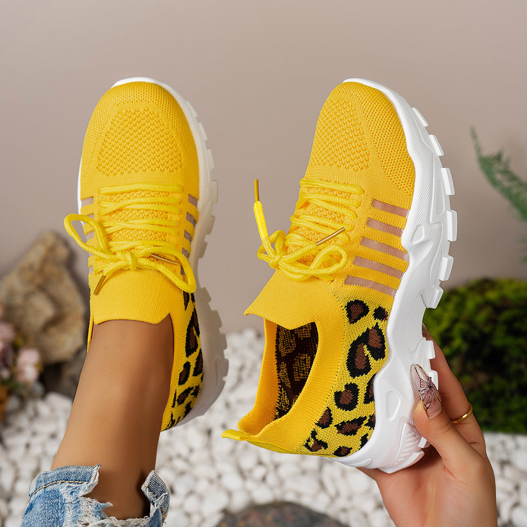 Damen Sportliche Sneakers mit atmungsaktivem Netzdesign und modischem Leopardenmuster R&B