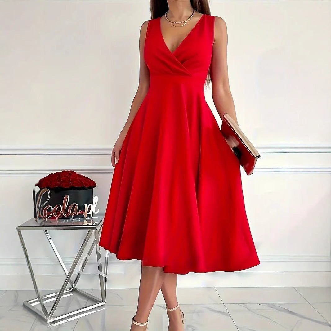 R&B | Einfarbiges Tankkleid Asymmetrischer Ausschnitt Kleid