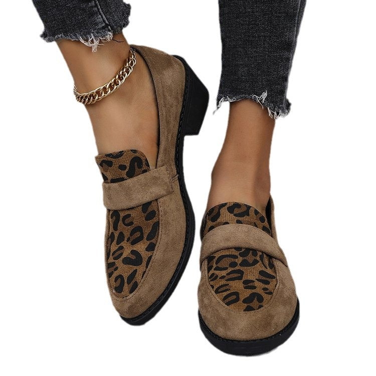Damen Mokassin-Schuhe mit modischem Leopardenmuster und komfortablem Blockabsatz R&B