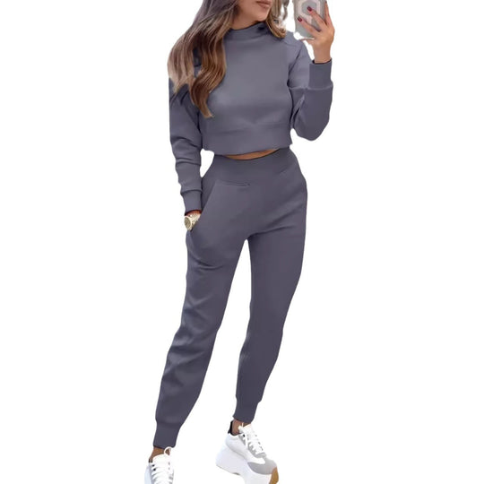 Damen Sportliches Loungewear-Set mit modischem Cropped-Oberteil und bequemen Jogginghosen R&B