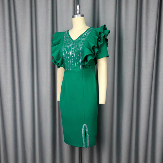 Damen Elegantes Kleid mit voluminösen Rüschendetails und funkelndem Dekor R&B