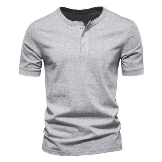 Herren nan tailliertes Kurzarm-Henleyshirt aus Baumwollmix mit Knopfleiste R&B