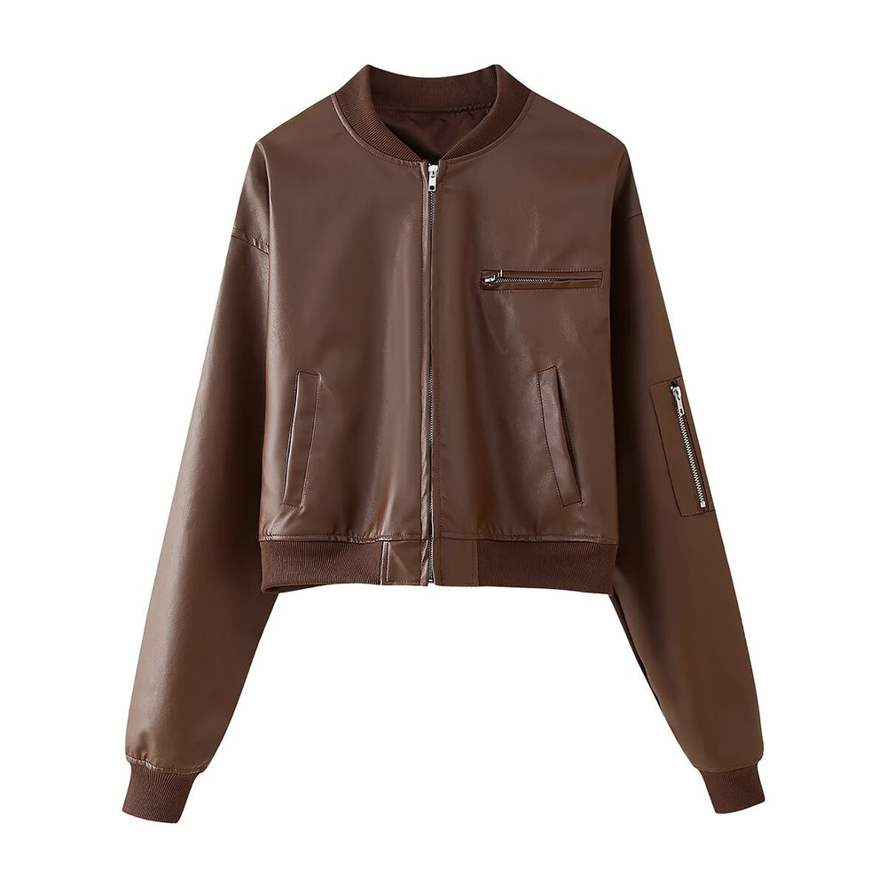 Damen Bikerjacke aus hochwertigem Kunstleder mit praktischen Taschen und elastischem Bündchen R&B