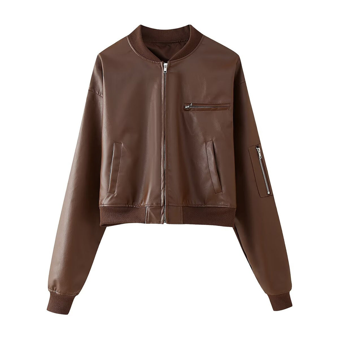 Damen Bikerjacke aus hochwertigem Kunstleder mit praktischen Taschen und elastischem Bündchen R&B