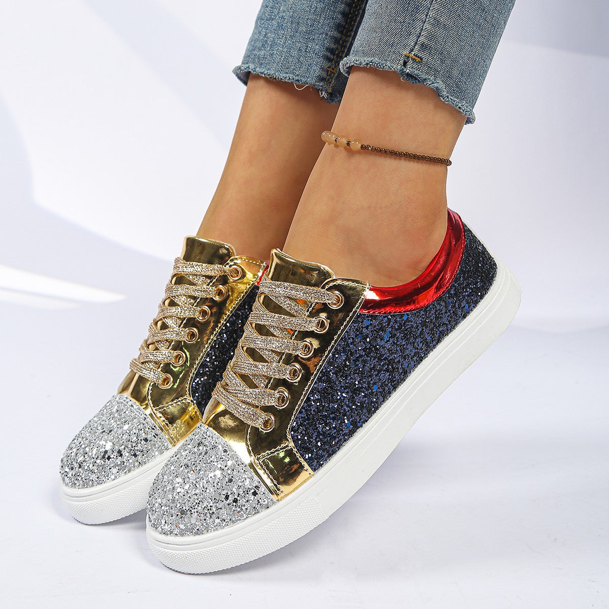 Damen Glitzernde Sneakers mit metallic Akzenten und komfortabler Sohle R&B