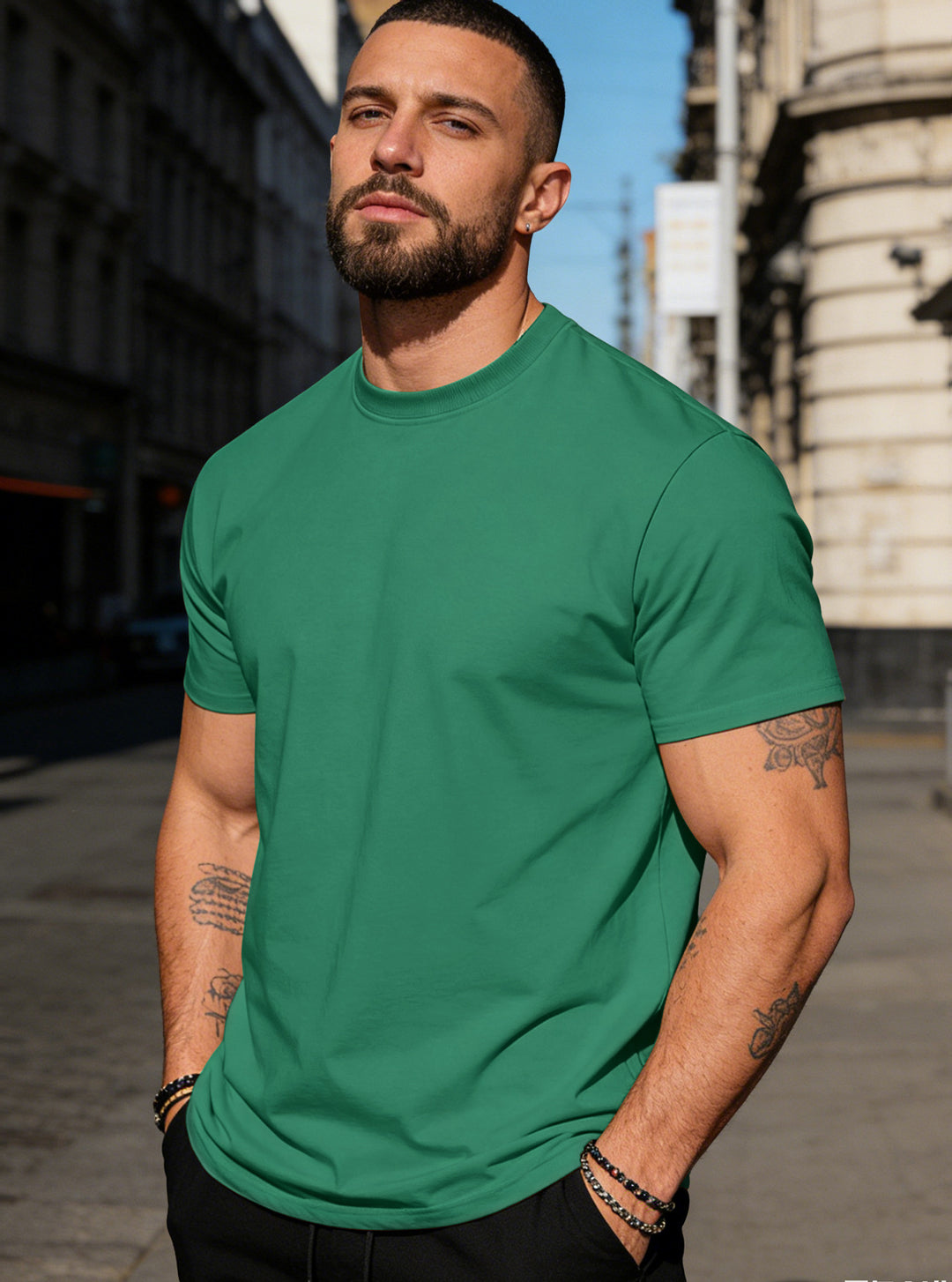 Herren nan körperbetontes hochwertiges Baumwollshirt mit Rundhalsausschnitt R&B