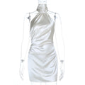 Damen kurzes Satin-Halterkleid mit raffiniertem Wickeldesign R&B