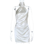 Damen kurzes Satin-Halterkleid mit raffiniertem Wickeldesign R&B