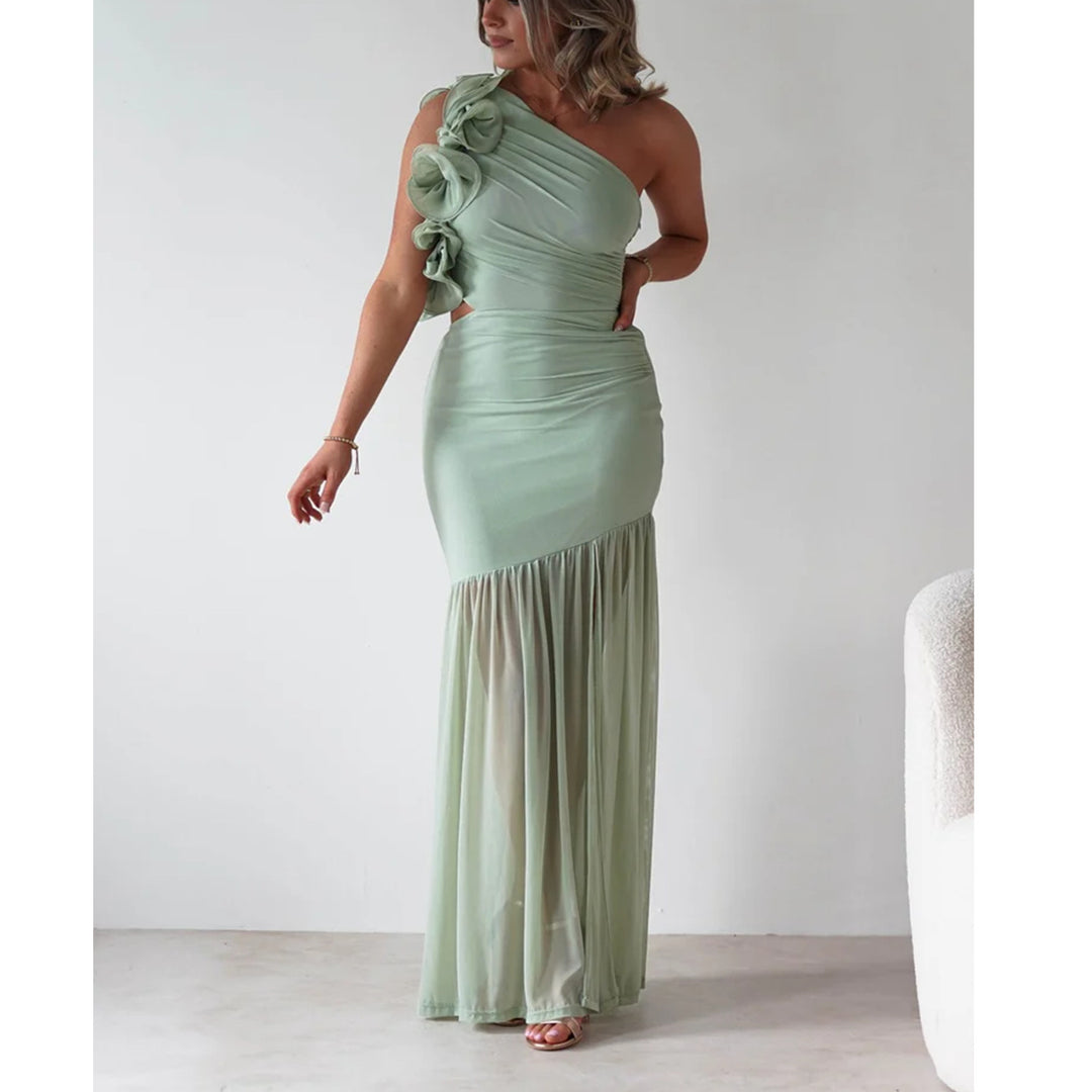 Damen Maxikleid mit asymmetrischem Schnitt und romantischen Rüschendetails R&B