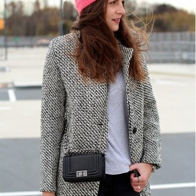 Damen Elegante zweireihige Blazerjacke mit klassischem Houndstooth-Muster R&B