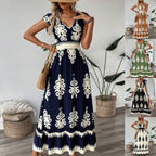 Damen Maxikleid mit V-Ausschnitt und einzigartigem floralem Design R&B