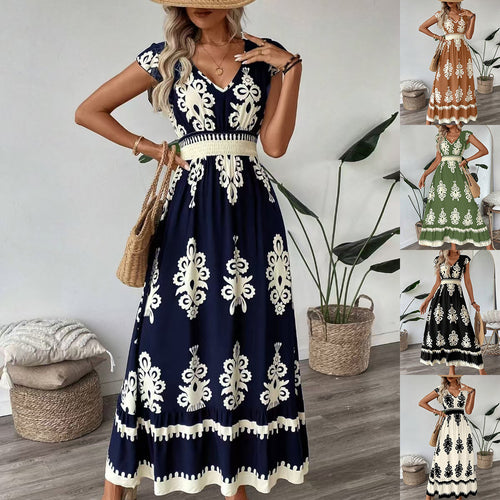 Damen Maxikleid mit V-Ausschnitt und einzigartigem floralem Design R&B