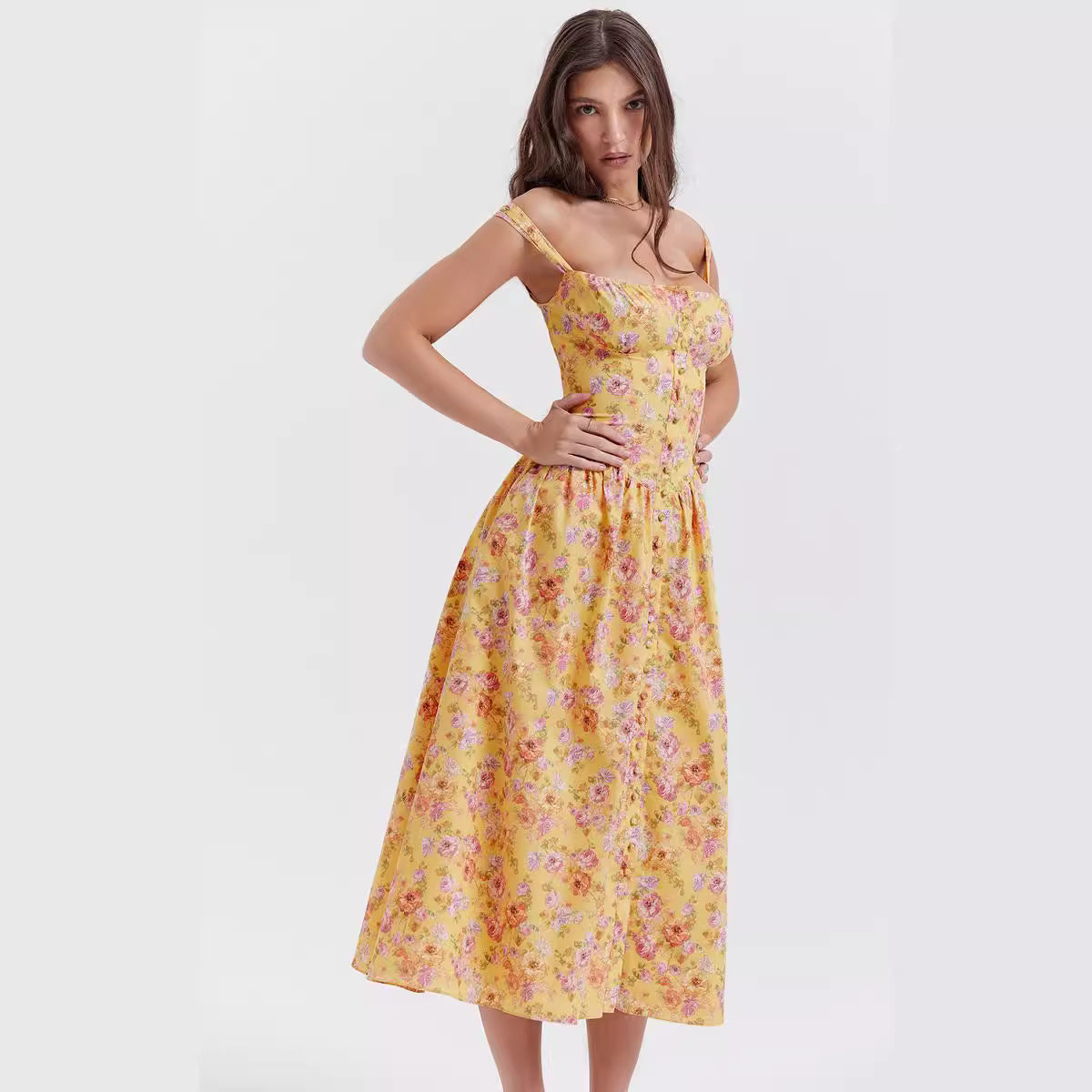 Damen Sommerliches Maxikleid mit floralen Einsätzen und tailliertem Oberteil R&B