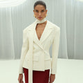 Damen Eleganter Blazer mit asymmetrischer Schluppe und tiefem Ausschnitt
