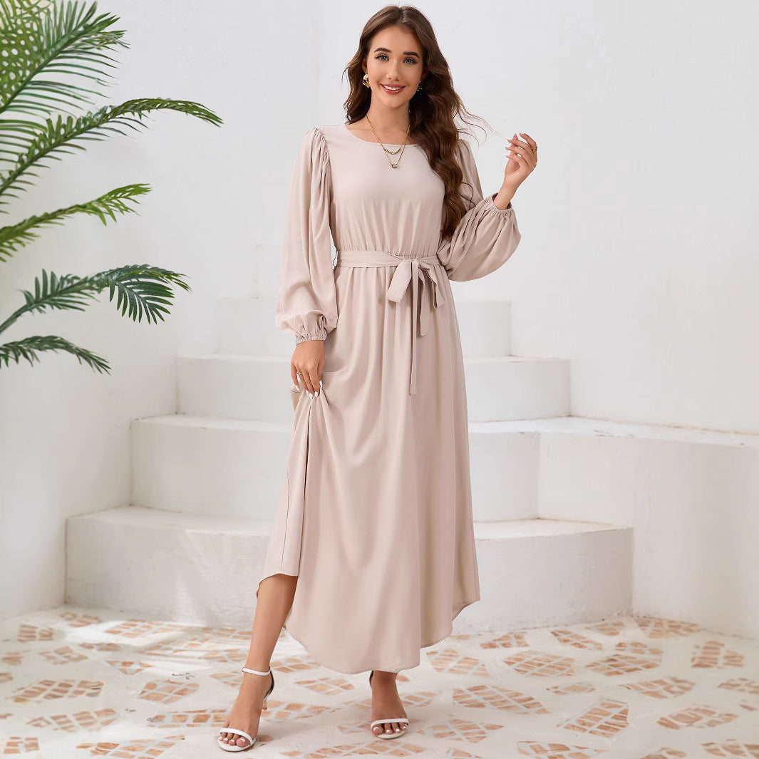 Damen Elegantes Maxikleid mit weitem Schnitt und Ballonärmeln R&B