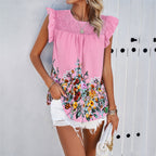 Damen Bluse mit floralen Akzenten und Rüschendetails R&B