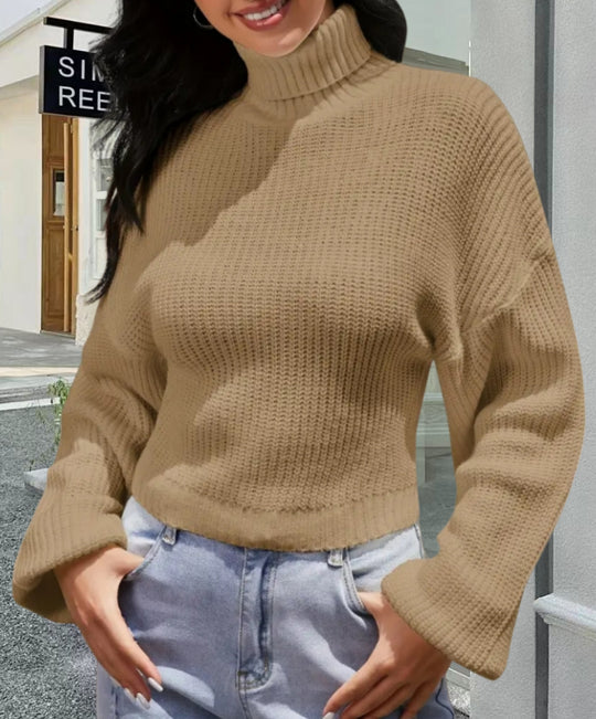 Damen Strickpullover mit hohem Kragen und lässigem Schnitt R&B