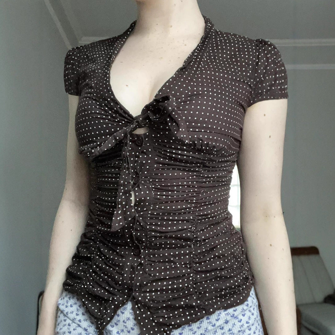 Damen feminines Blusenshirt mit Raffung und Schleifen-Detail R&B