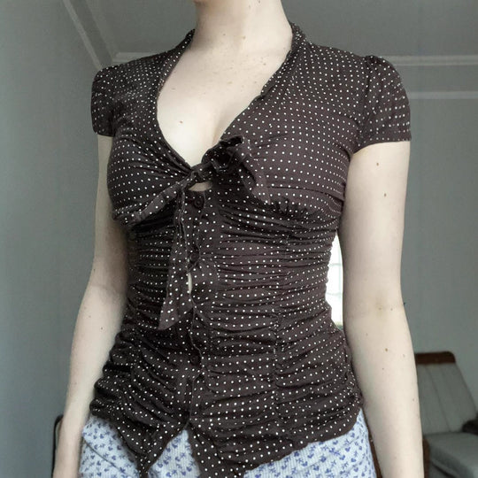 Damen feminines Blusenshirt mit Raffung und Schleifen-Detail R&B