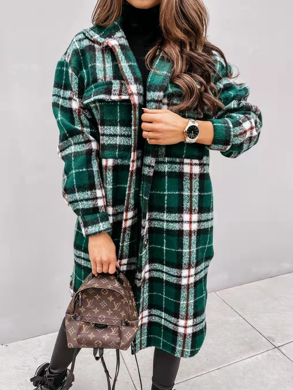 Damen Karierter Oversized-Hemd-Mantel mit praktischen Taschen R&B