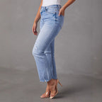 Damen Flared Jeans mit fransigen Säumen und modischem Distressed-Effekt R&B