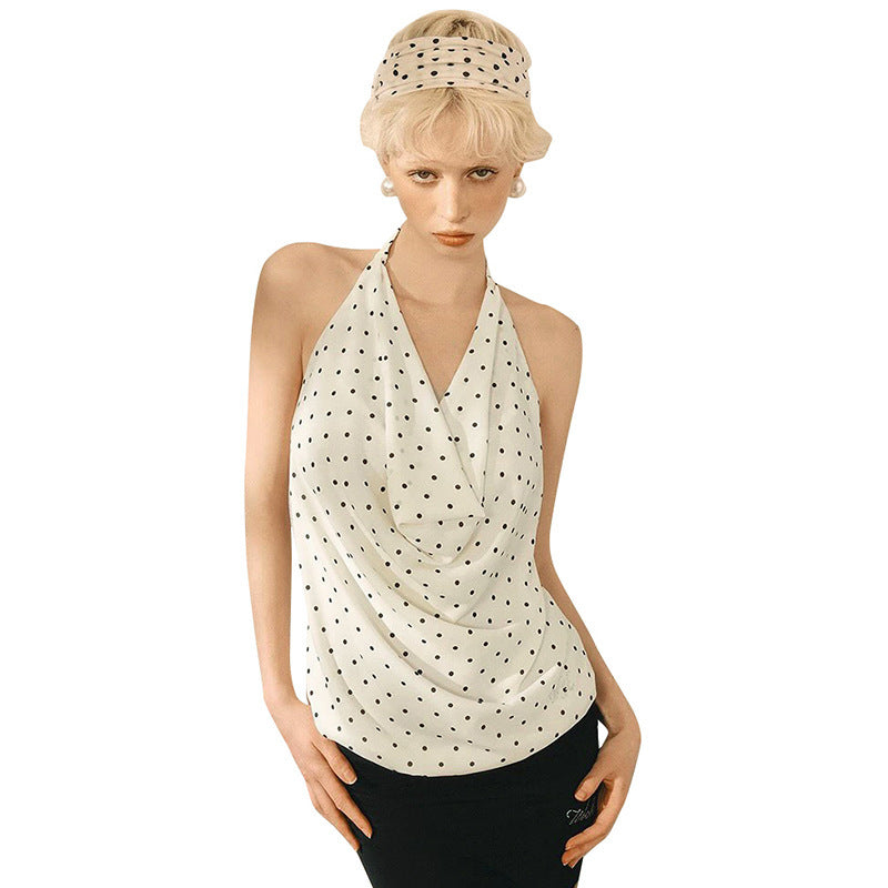 Damen Top mit elegantem Wasserfallausschnitt und Punktedesign R&B