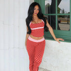 Damen Polka Dot Sportanzug mit cropped Oberteil und Flared Pants R&B