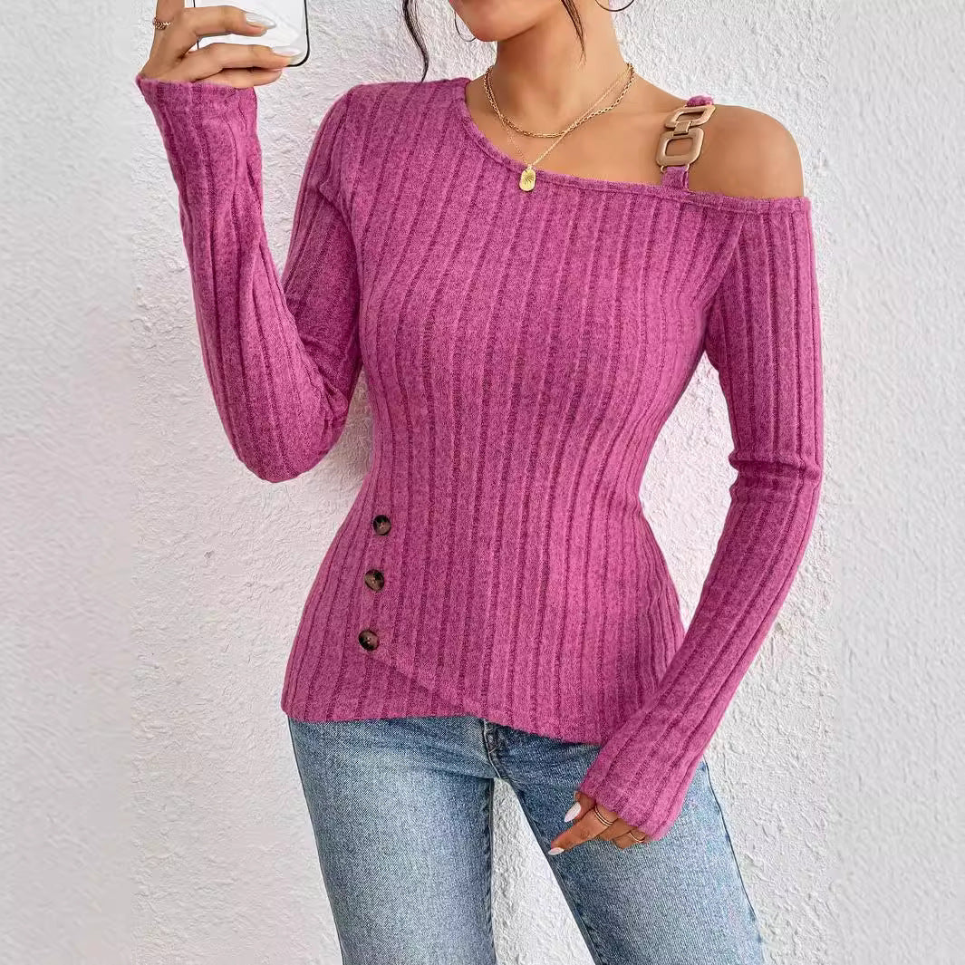 Damen Knoten Shirt mit schulterfreier Design und strukturiertem Strick R&B