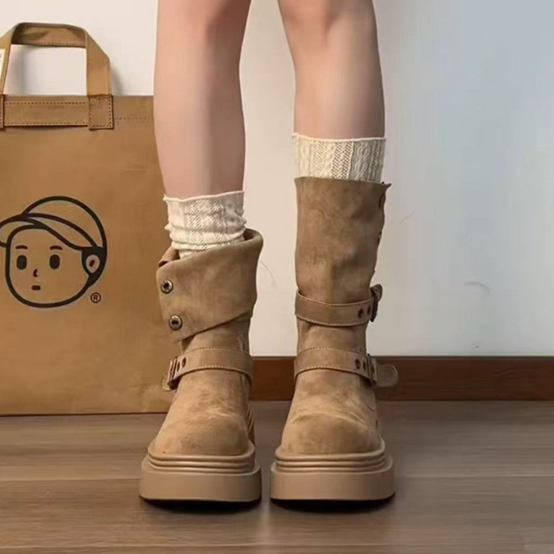 Damen Trendige Stiefel mit praktischem Schnallenverschluss und dicker Sohle R&B