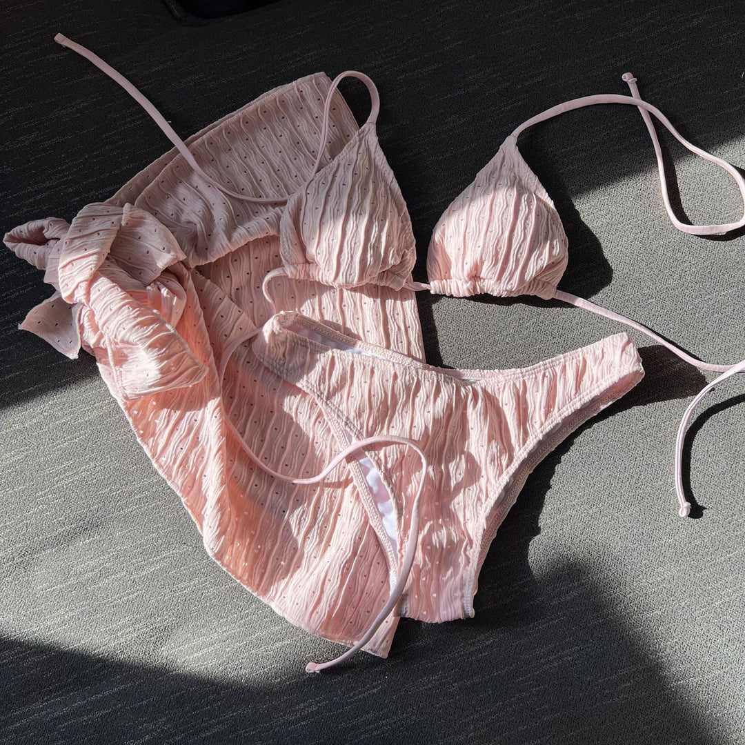 Damen Bikini-Set mit leicht glänzendem Design und verspieltem Wickelrock R&B