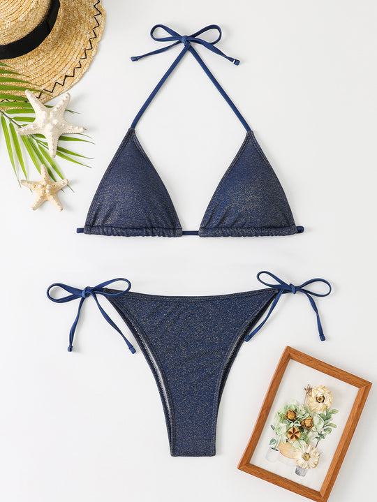 Damen Triangel-Bikini mit schimmerndem Rüschendesign R&B