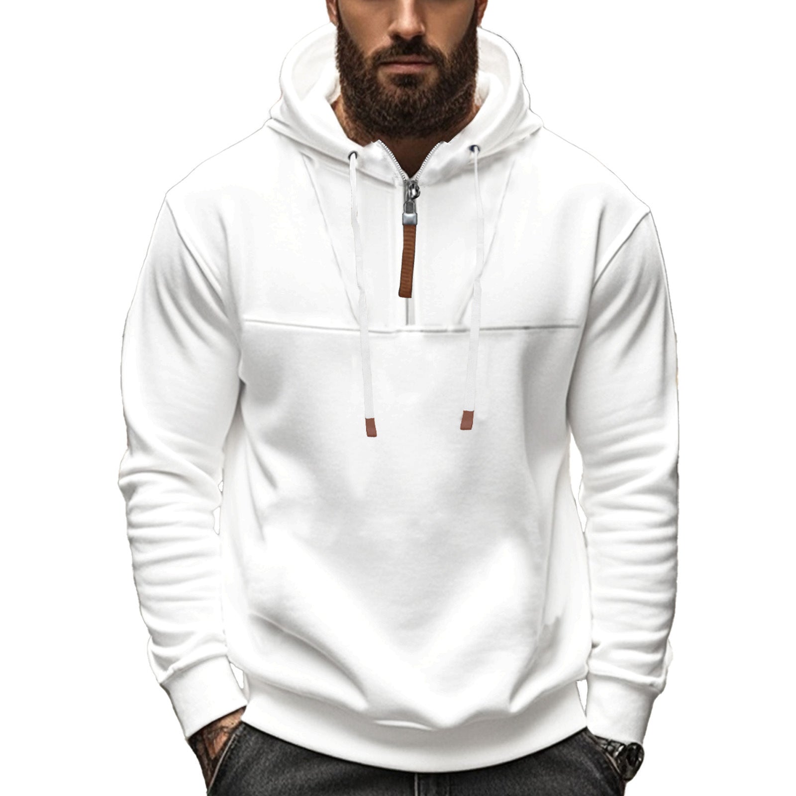Herren Sportlicher Kapuzenpullover mit halbem Reißverschluss und Kordelzug R&B