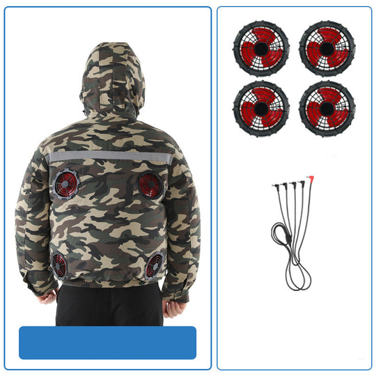 Unisex nan ventilated jacket for work and outdoor with integrated USB fans, battery compartment and hood R&B