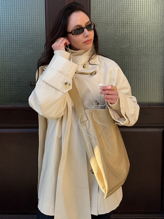 Damen oversized Cabanjacke mit praktischen Knöpfen und modernem Stehkragen R&B