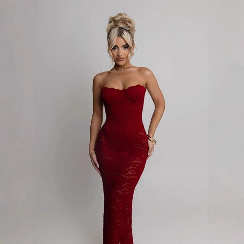 Damen Spitzenabendkleid mit herzförmigem Ausschnitt und figurbetontem Schnitt R&B