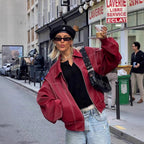 Damen Kunstlederjacke mit lässigem Schnitt und elastischem Saum R&B