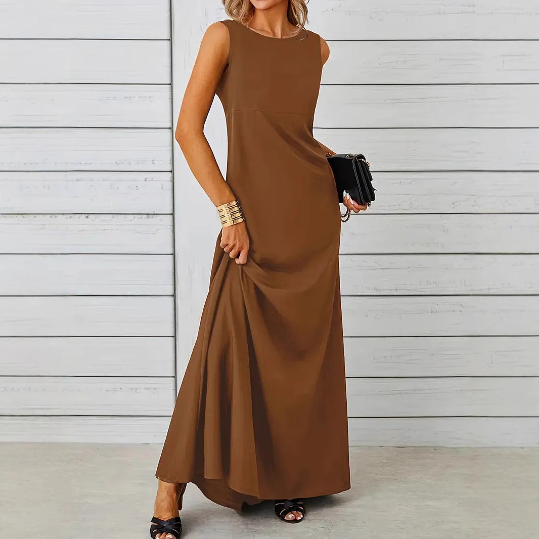 Damen elegantes Maxikleid mit schwingendem Saum und klassischem Schnitt R&B