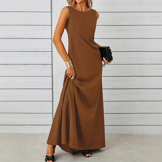 Damen elegantes Maxikleid mit schwingendem Saum und klassischem Schnitt R&B