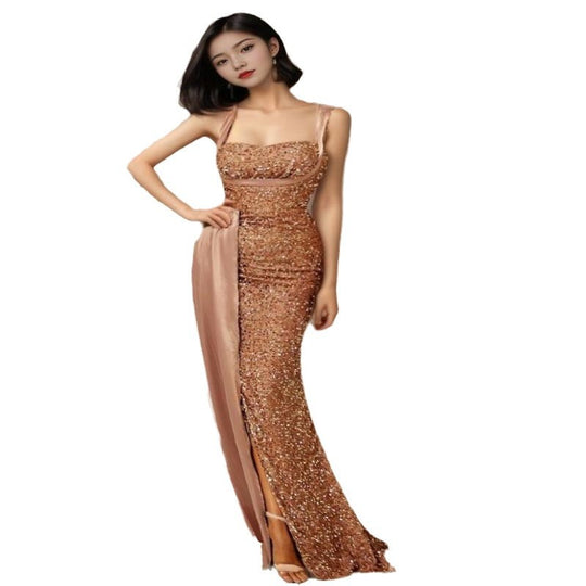 Damen Glamouröses Abendkleid mit schimmernden Pailletten und elegantem Schlitz R&B