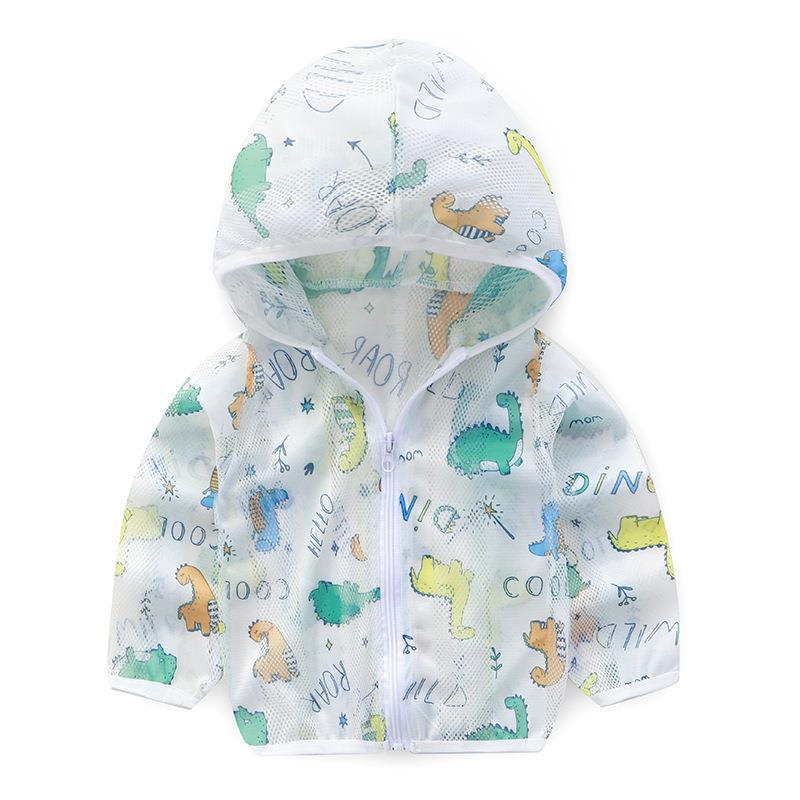 Unisex nan atmungsaktive Netz Kapuzen-Sonnenjacke für Säuglinge mit Reißverschluss und verspieltem Elefantenmotiv R&B