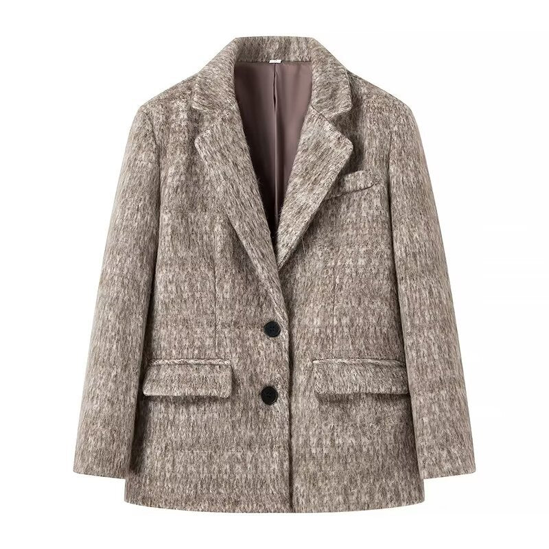 Damen elegante Blazerjacke aus hochwertigem Stoff mit feinem Muster R&B