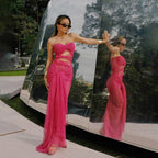 Damen Elegantes Wickelkleid mit transparenten Stoffdetails und raffiniertem Schnitt R&B