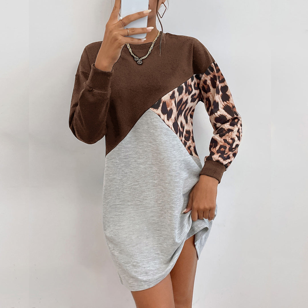 Damen lässiges Sweatshirtkleid mit modischem Tiermuster und asymmetrischem Design R&B