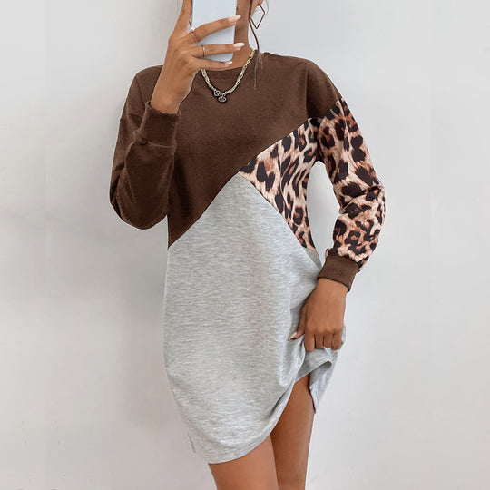 Damen lässiges Sweatshirtkleid mit modischem Tiermuster und asymmetrischem Design R&B