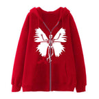 Damen Zip-Hoodie mit einzigartigem Skelett- und Schmetterlingsmotiv